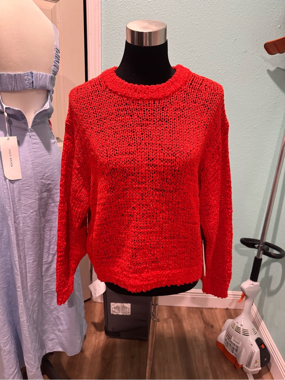 Staud Cala Classic Red Knit Crewneck Sweater